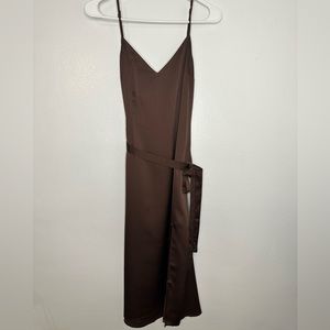 Abercrombie and Fitch midi satin dress with slit, size small, chocolate brown
